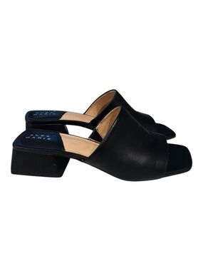 Alex Marie Black Leather Open-Toe Block Heel Mules Size 7